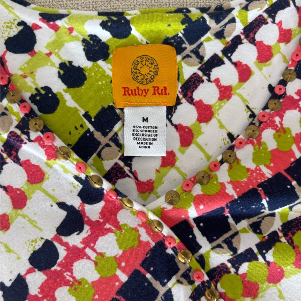 Ruby Rd. Multicolor Geometric Long Sleeve Top - Picture 2 of 5